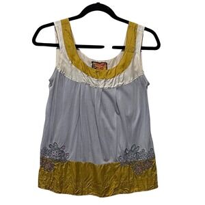 Johnny Was XS Embroidered‎ Silk Blend Tank Top Sleeveless Bohemian Blouse